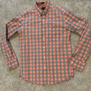 J.Crew Slim Fit Gingham Button Down Shirt – Men’s Medium – Coral & Grey Plaid